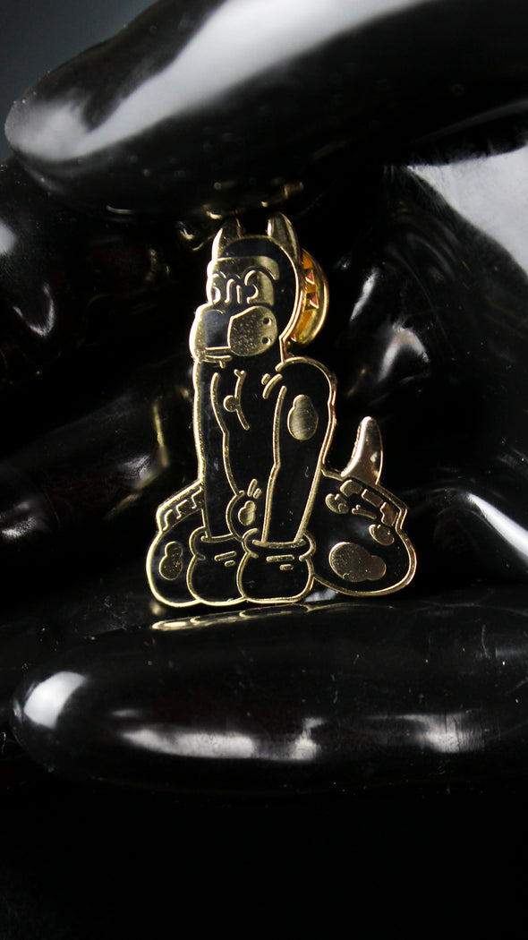 Rubber Dog Enamel Pin (Gold)